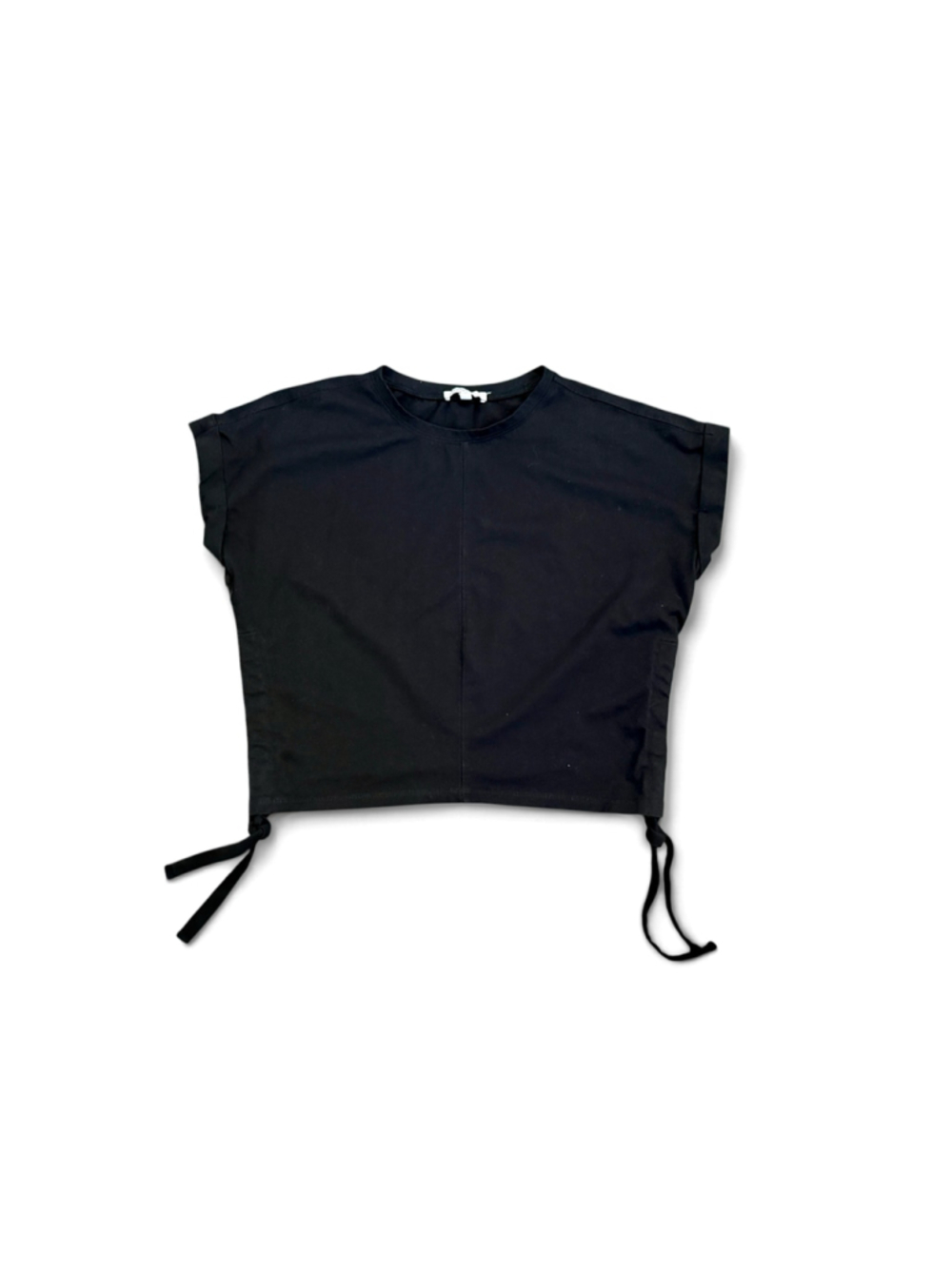 Sam Edelman Womens Black Side Tie Short Sleeve Crew Neck Top Shirt Sz Large